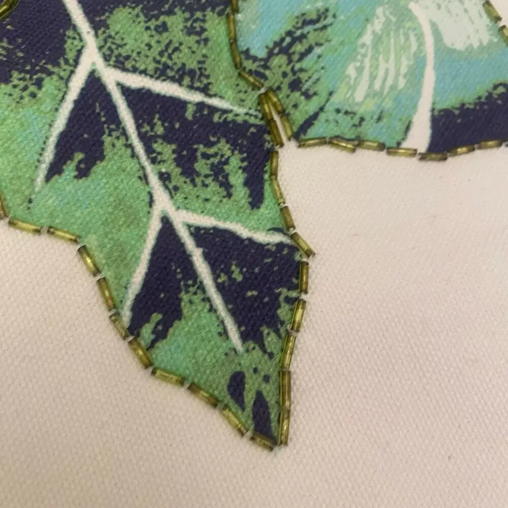 Set of TWO Tropical Monstera Leaf Beaded Throw Pillow Covers 19x13 with Zipper